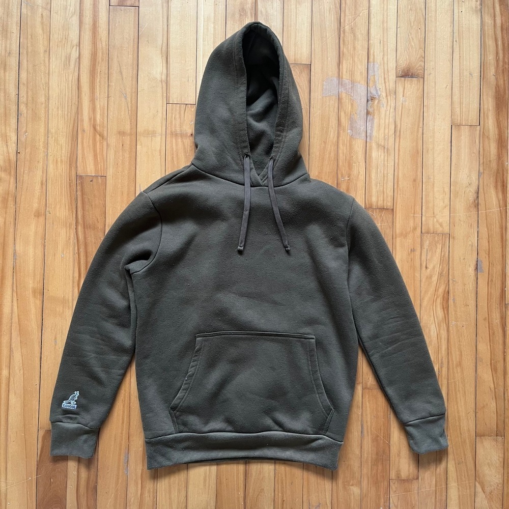 Kangol Kangaroo Logo Hoodie Sweatshirt Olive Green Drawstring Hood Pouch Pocket